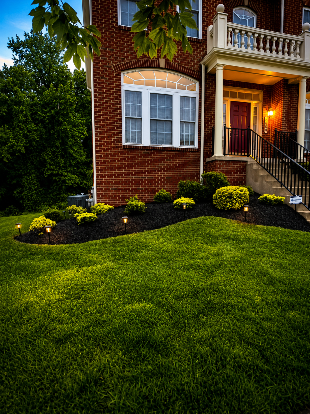 Colonial front lawn after